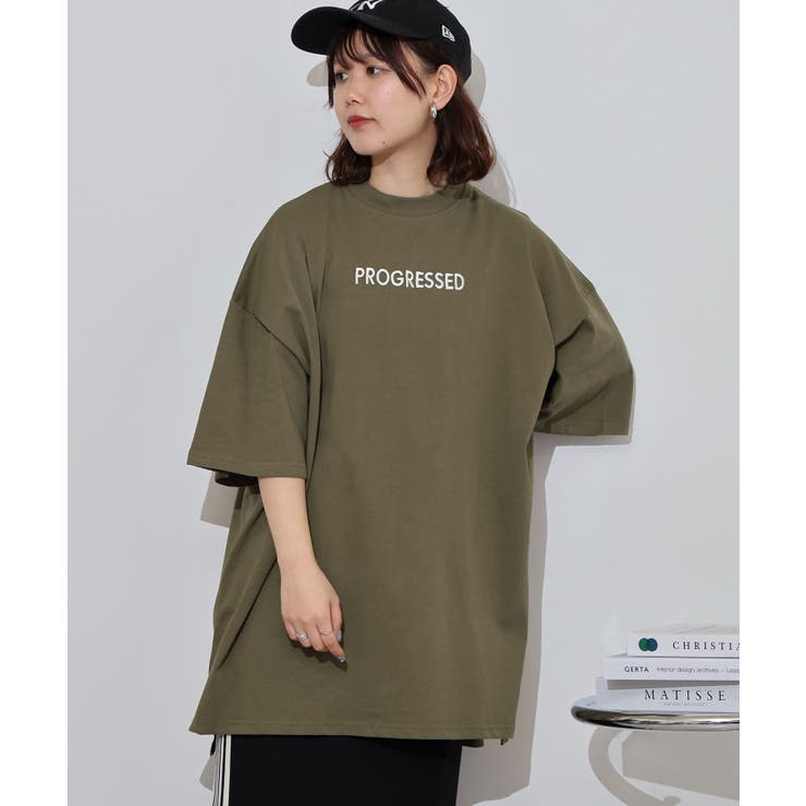 胸元刺繍ロゴスーパーBIGサイズモックネックTシャツ | atONE | 詳細画像5 