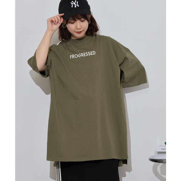 胸元刺繍ロゴスーパーBIGサイズモックネックTシャツ | atONE | 詳細画像7 
