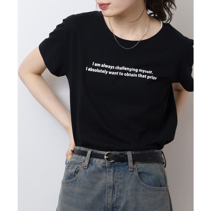 ブラック2 | オーバーサイズシルエットショート丈ロゴプリントTシャツ | atONE