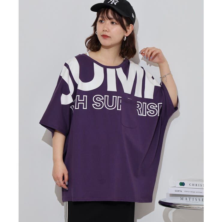 パープル | BIGロゴプリントポケット付きドルマンTシャツ | atONE