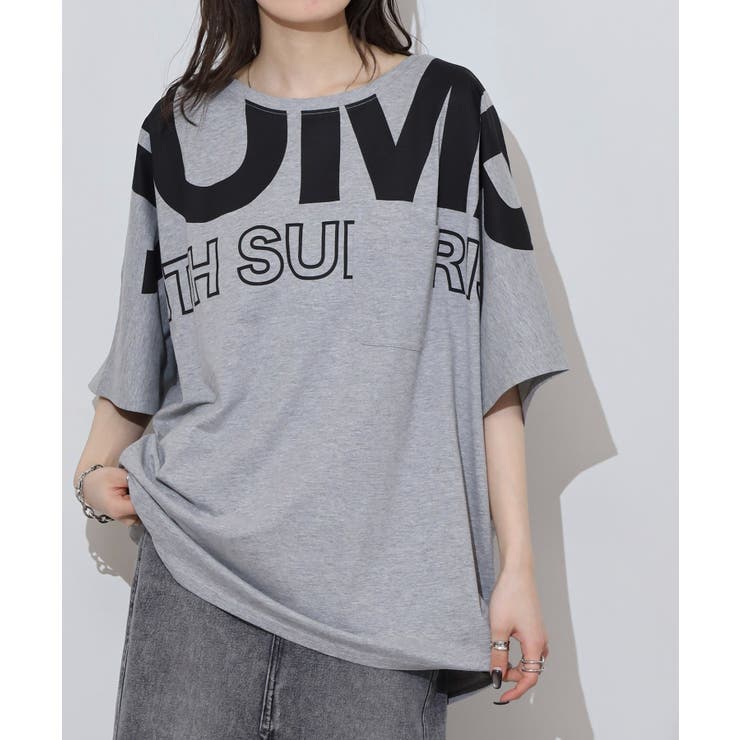 杢グレー | BIGロゴプリントポケット付きドルマンTシャツ | atONE