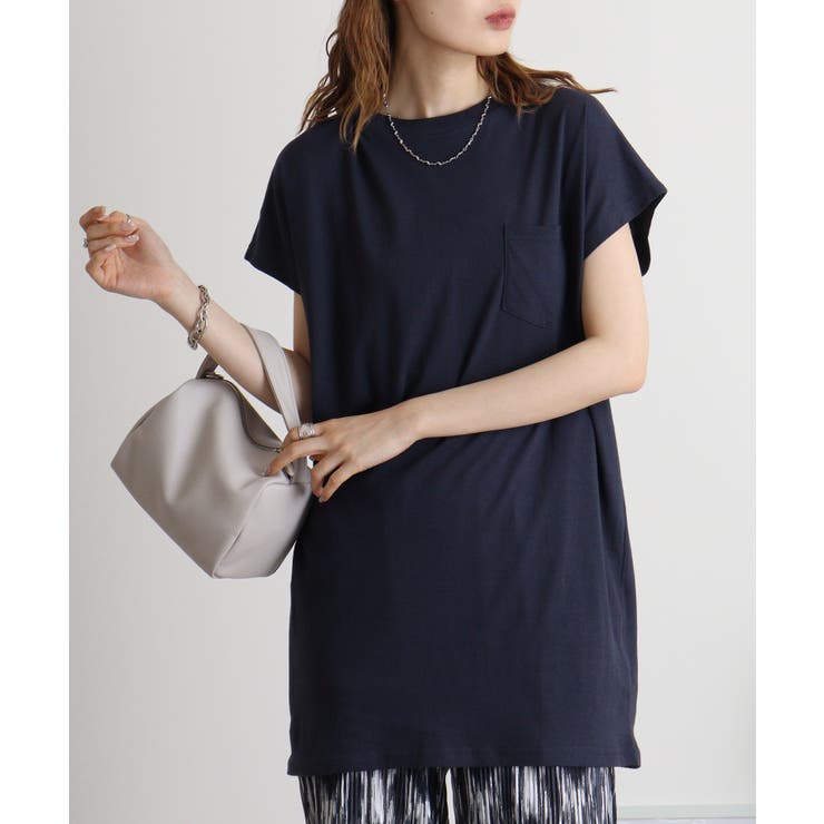 ネイビー | オーバーサイズモックネックチュニックTee | atONE