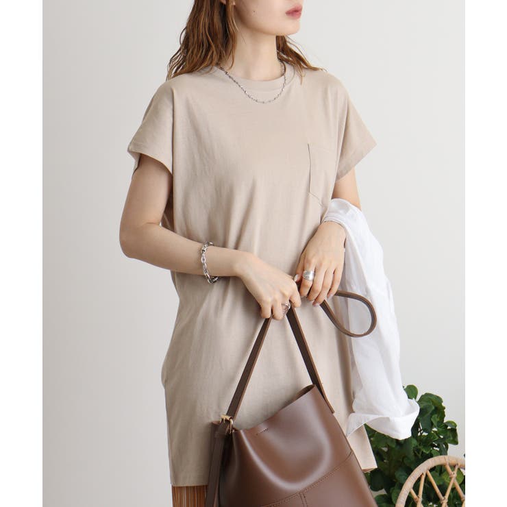 ベージュ | オーバーサイズモックネックチュニックTee | atONE