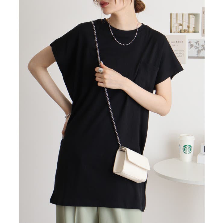 ブラック | オーバーサイズモックネックチュニックTee | atONE