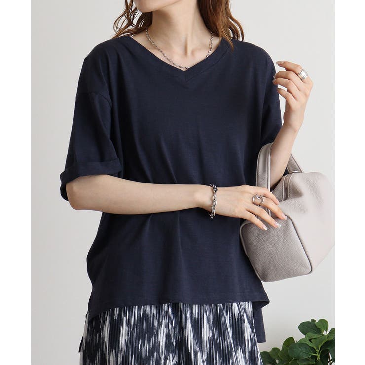 ネイビー | オーバーサイズVネックTee | atONE