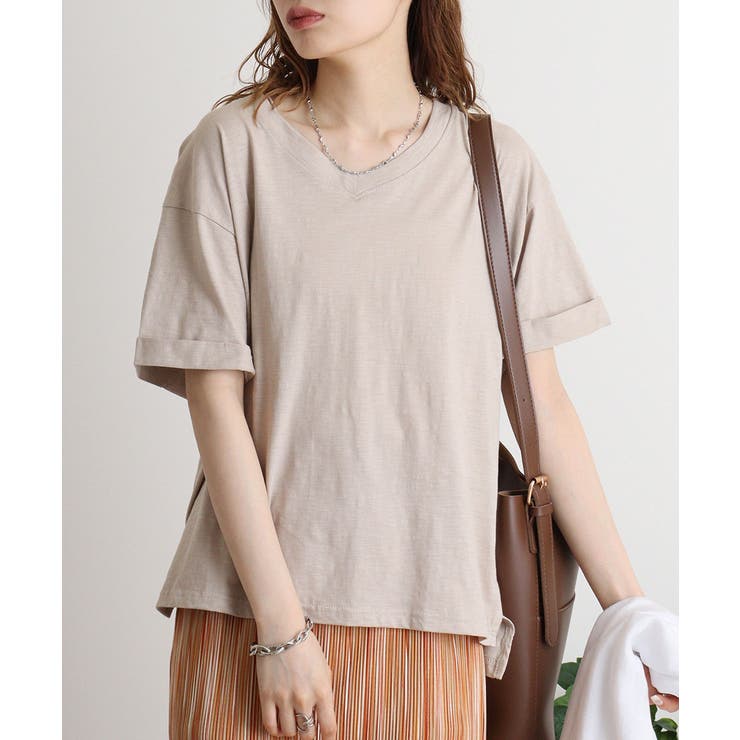 ベージュ | オーバーサイズVネックTee | atONE