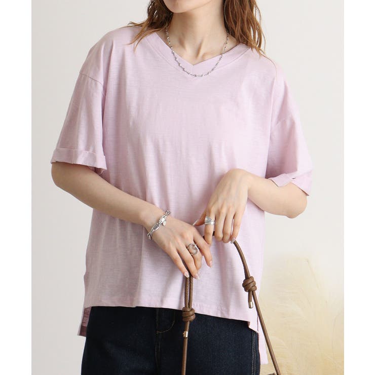 パステルピンク | オーバーサイズVネックTee | atONE