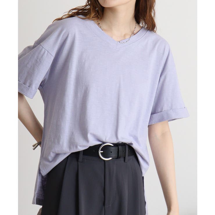 パステルラベンダー | オーバーサイズVネックTee | atONE