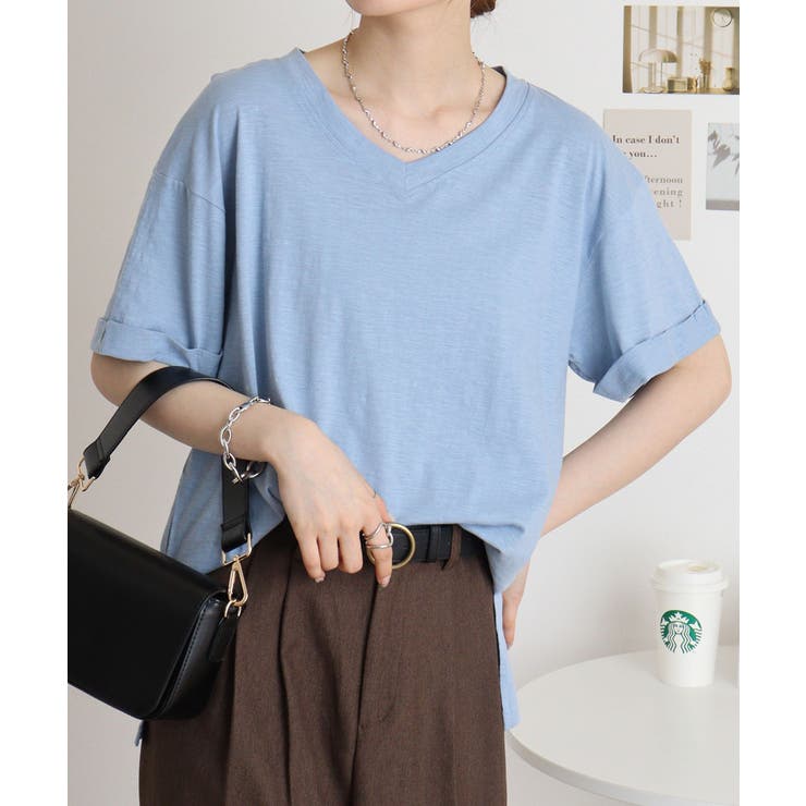 スモーキーブルー | オーバーサイズVネックTee | atONE