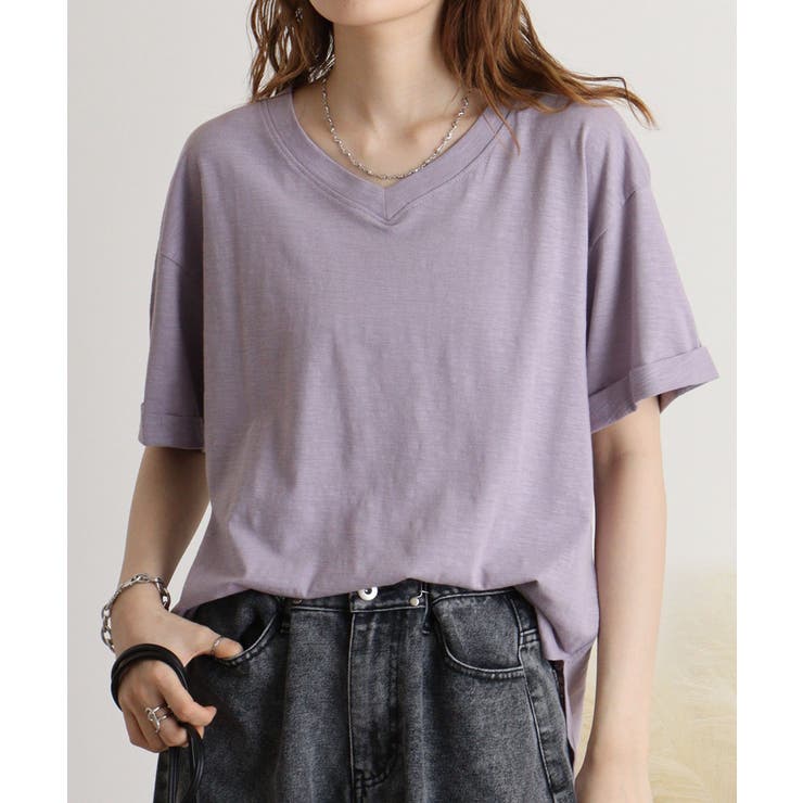 スモーキーラベンダー | オーバーサイズVネックTee | atONE