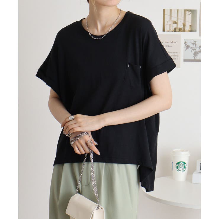 ブラック | オーバーサイズポケット付きUネックTee | atONE