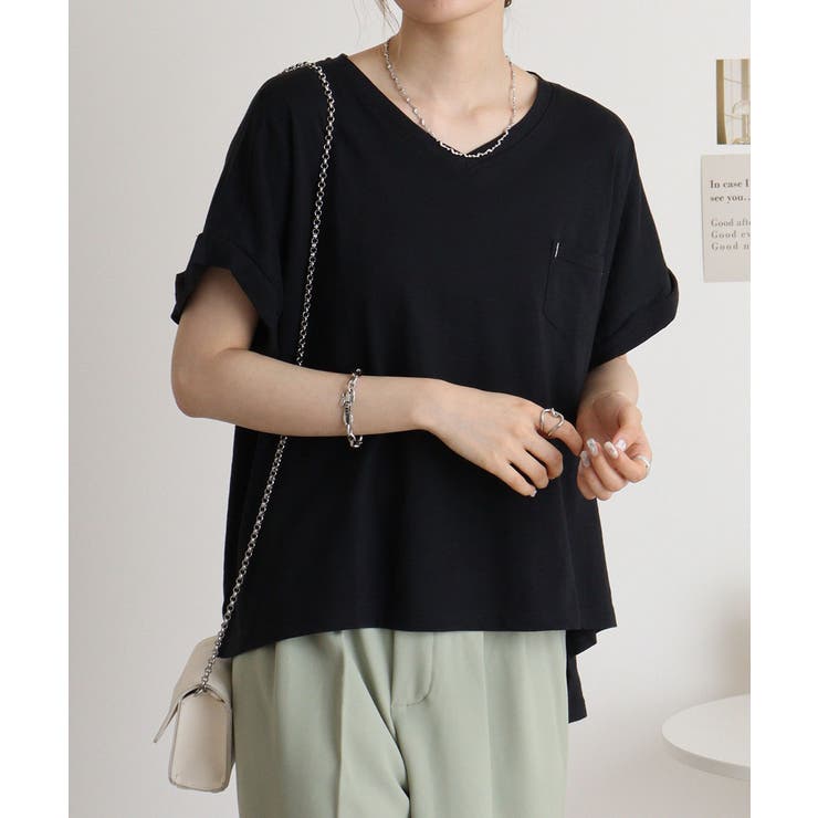 ブラック | オーバーサイズポケット付きVネックTee | atONE