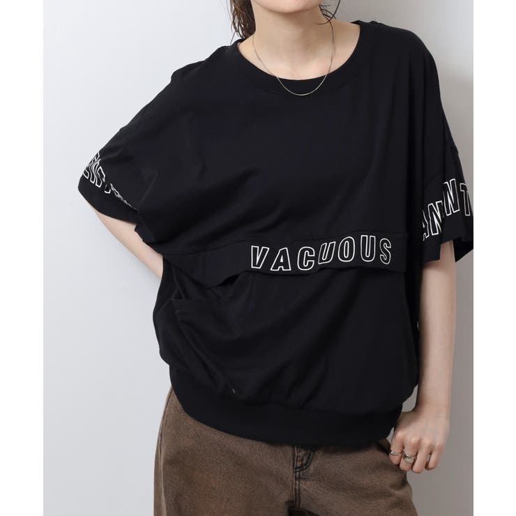 ブラック | ポケット付きオーバーサイズシルエットロゴプリントTシャツ | atONE