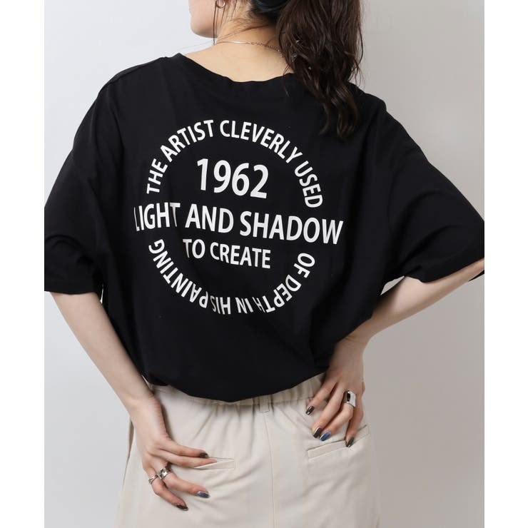 ブラック | 刺繍ロゴ＋バックプリントビッグシルエットTシャツ | atONE