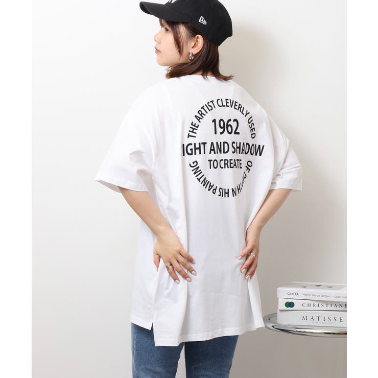 ホワイト | 刺繍ロゴ＋バックプリントビッグシルエットTシャツ | atONE