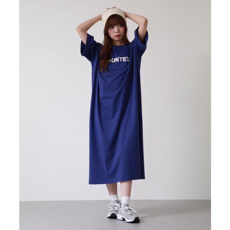 ネイビー | ロゴ刺繍バックロゴプリントオーバーサイズ | atONE
