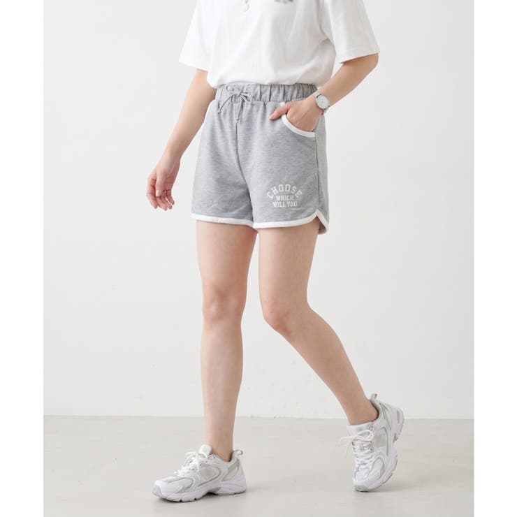 杢グレー | ロゴサイドライン裏毛ショートパンツ | atONE