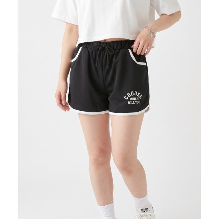 ブラック | ロゴサイドライン裏毛ショートパンツ | atONE