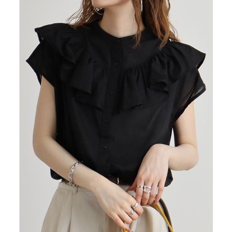 BLACK | フリルブラウス | atONE