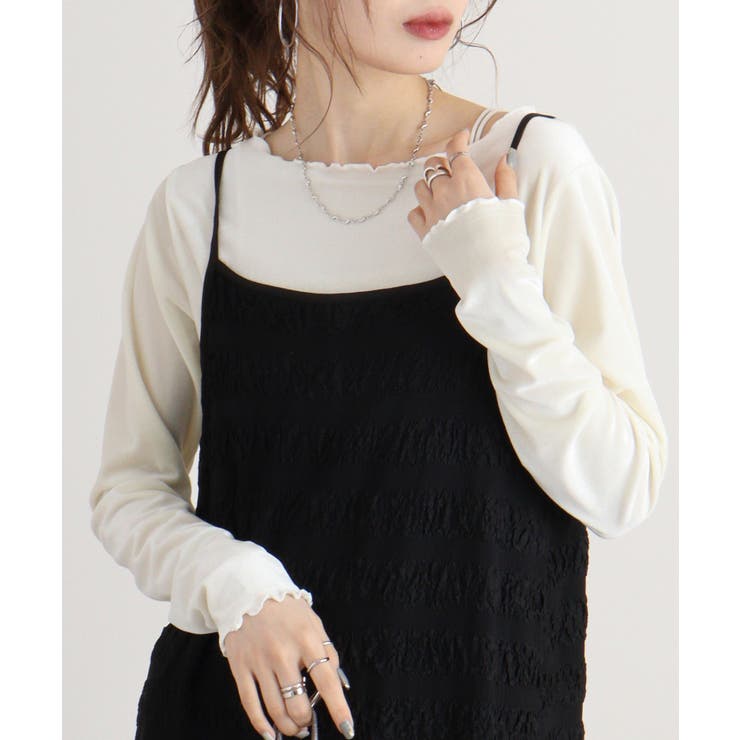 アイボリー | カットベロアメロークルーネックロンT | atONE