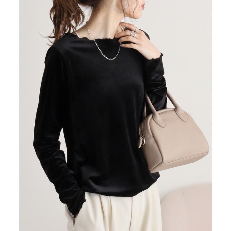 ブラック | カットベロアメロークルーネックロンT | atONE