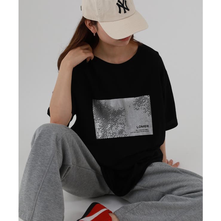 ブラック×シルバー | 接触冷感 箔かすれプリント カノコ Tシャツ | atONE