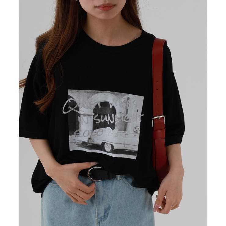 ブラック／シルバー | 接触冷感 箔×ヴィンテージカーフォトプリント カノコ Tシャツ | atONE