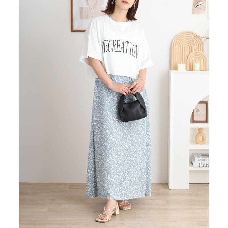 ブルー | レーヨンキャミOP＋ペイズリーアラベスク柄天竺Tシャツアンサンブル | atONE