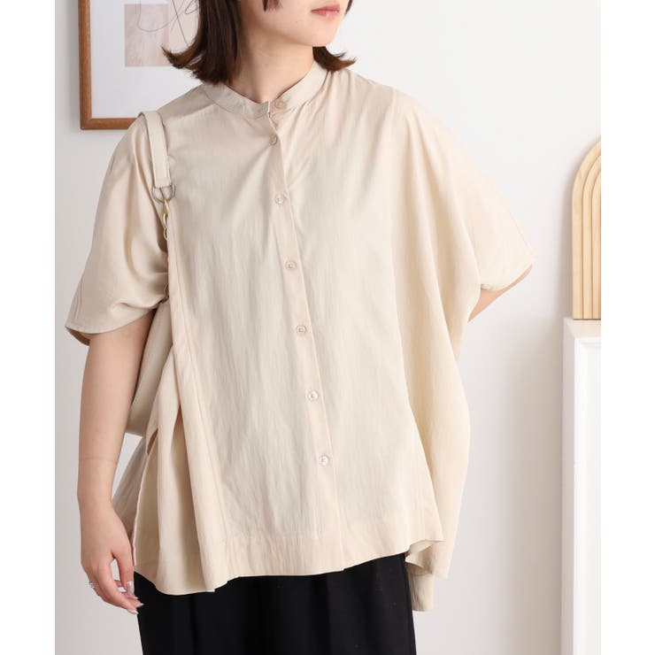 ベージュ | RNクールタッチ接触冷感前開きワイドブラウス | atONE