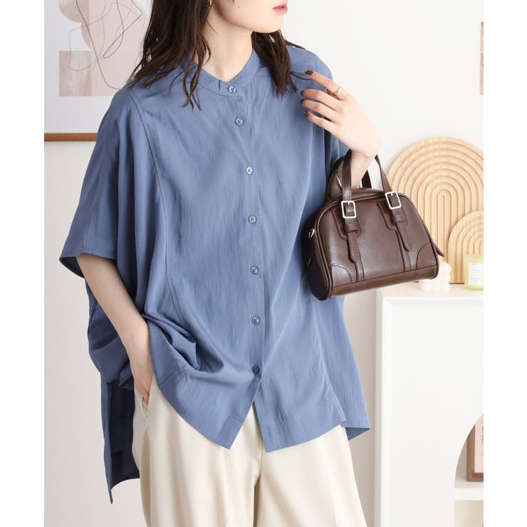 ブルー | RNクールタッチ接触冷感前開きワイドブラウス | atONE