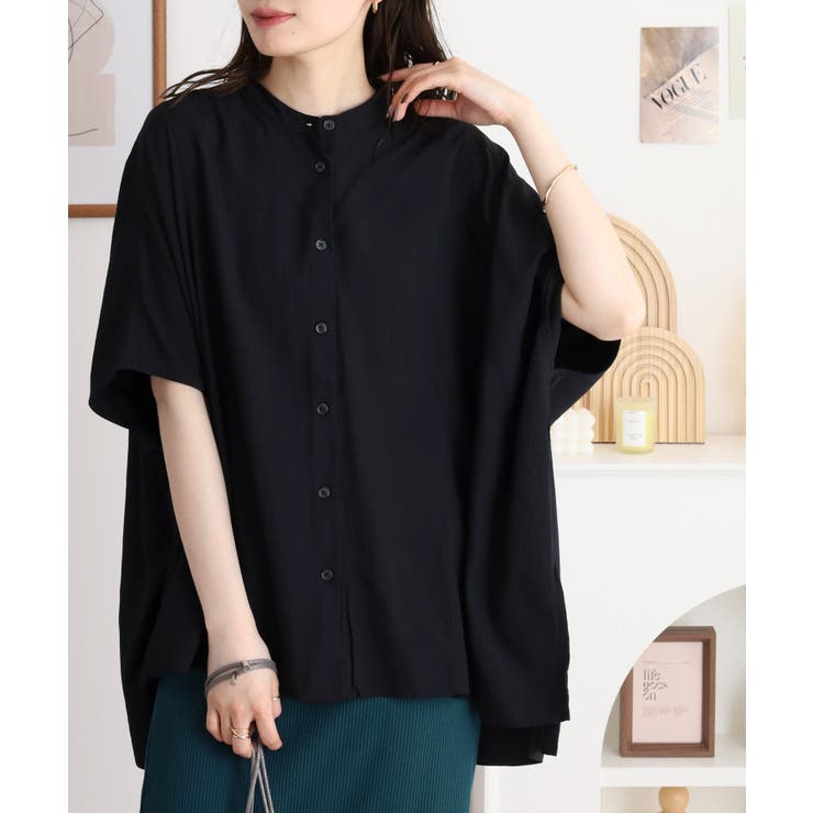 ブラック | RNクールタッチ接触冷感前開きワイドブラウス | atONE