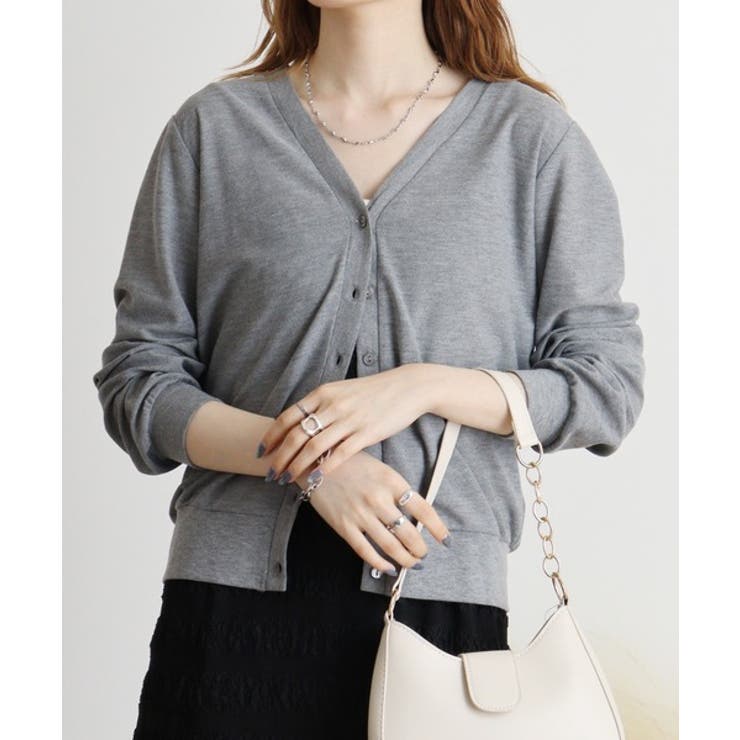 C-GRAY | 梨地カットＶネックカーデ | atONE