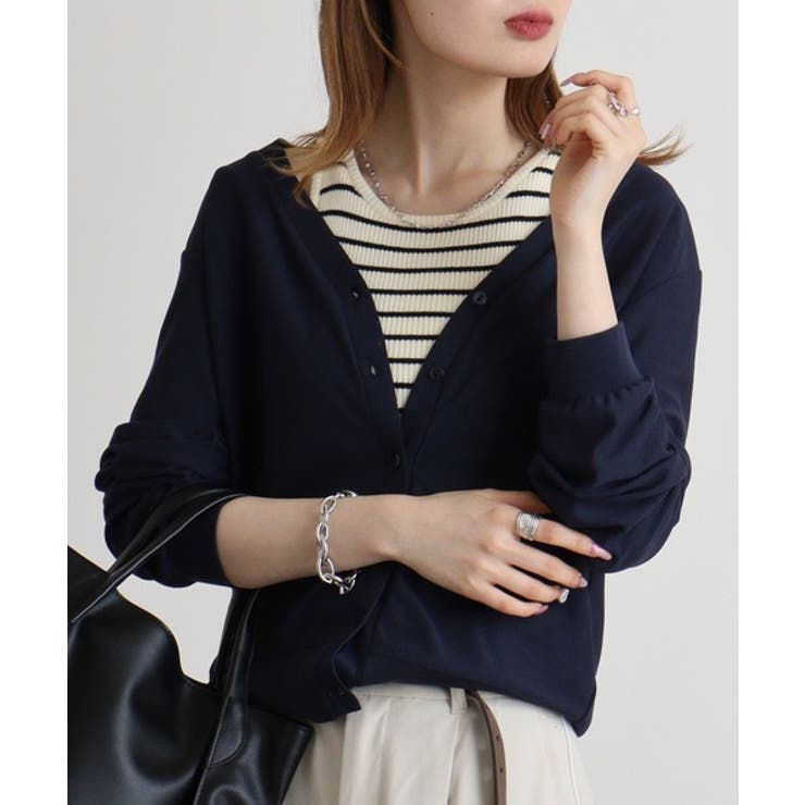 梨地カットＶネックカーデ | atONE | 詳細画像1 