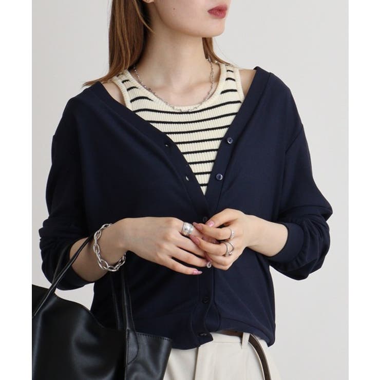 梨地カットＶネックカーデ | atONE | 詳細画像3 