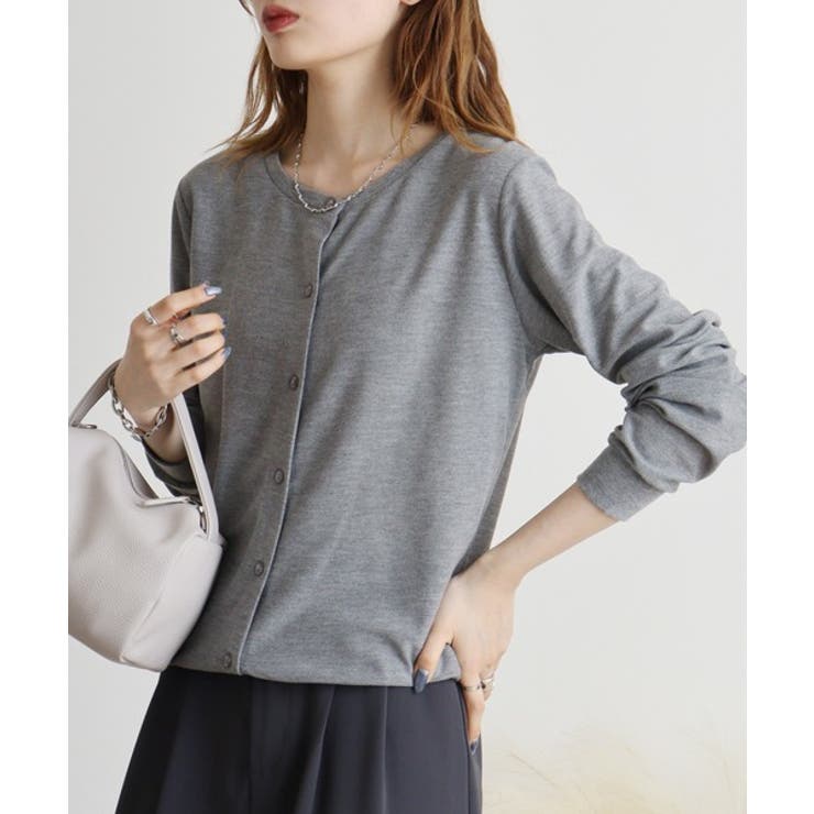 C-GRAY | 梨地カットクルーネックカーデ | atONE