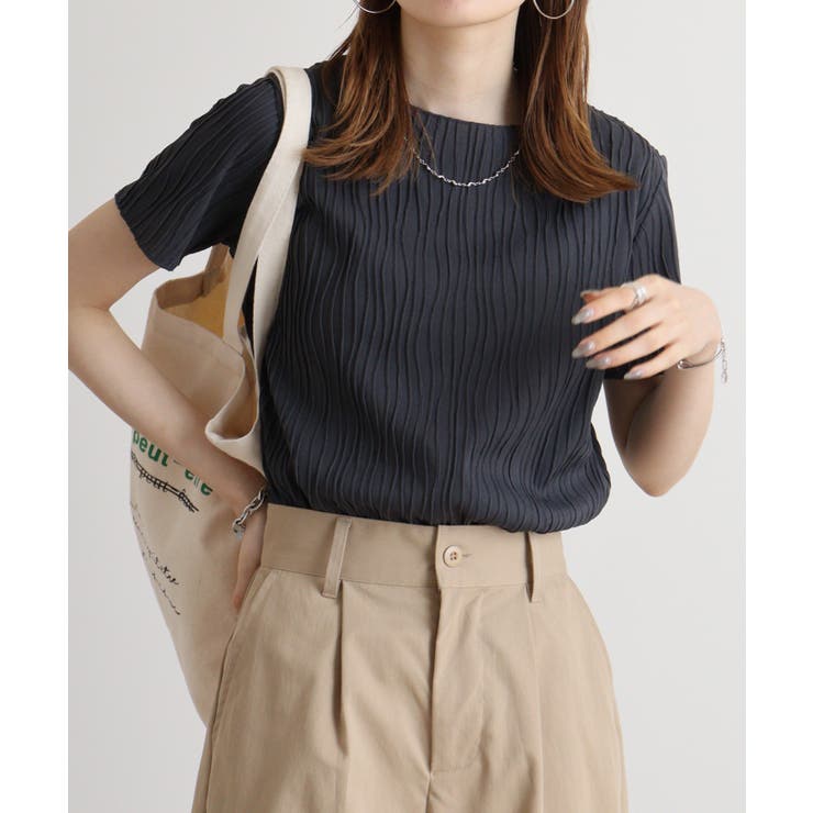 チャコール | リップルストライプ半袖Ｔシャツ | atONE
