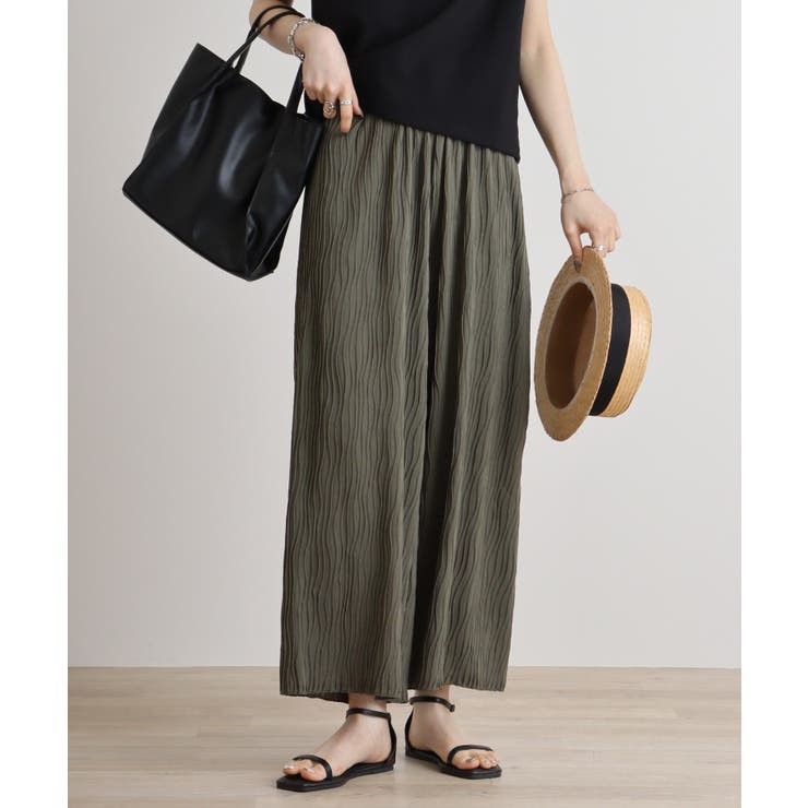 カーキ | リップルストライプパンツ | atONE