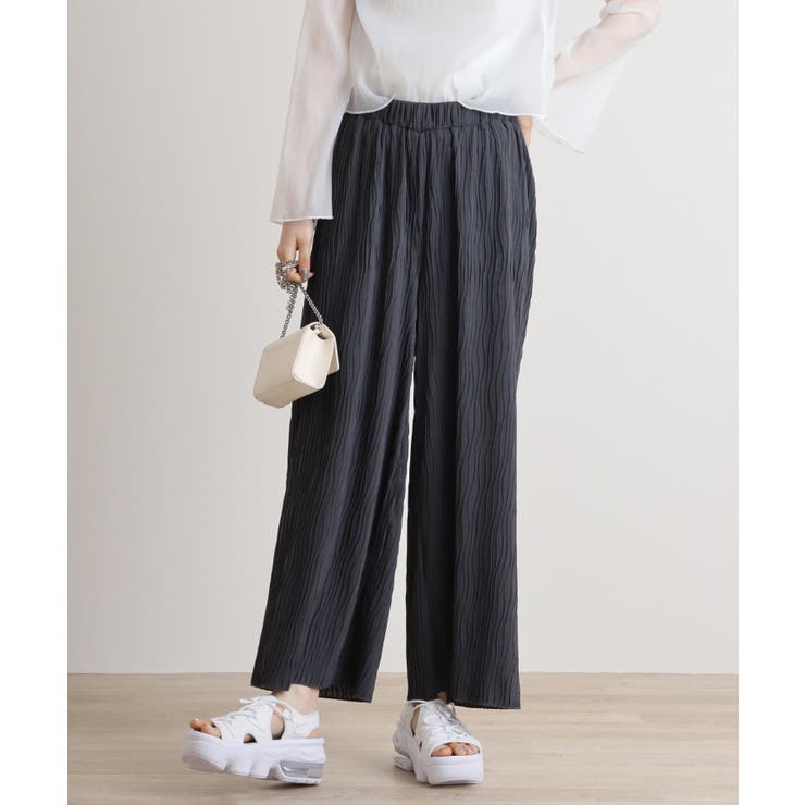 チャコール | リップルストライプパンツ | atONE