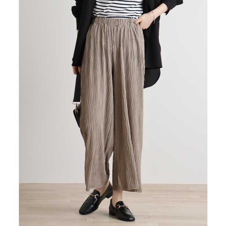 グレージュ | リップルストライプパンツ | atONE
