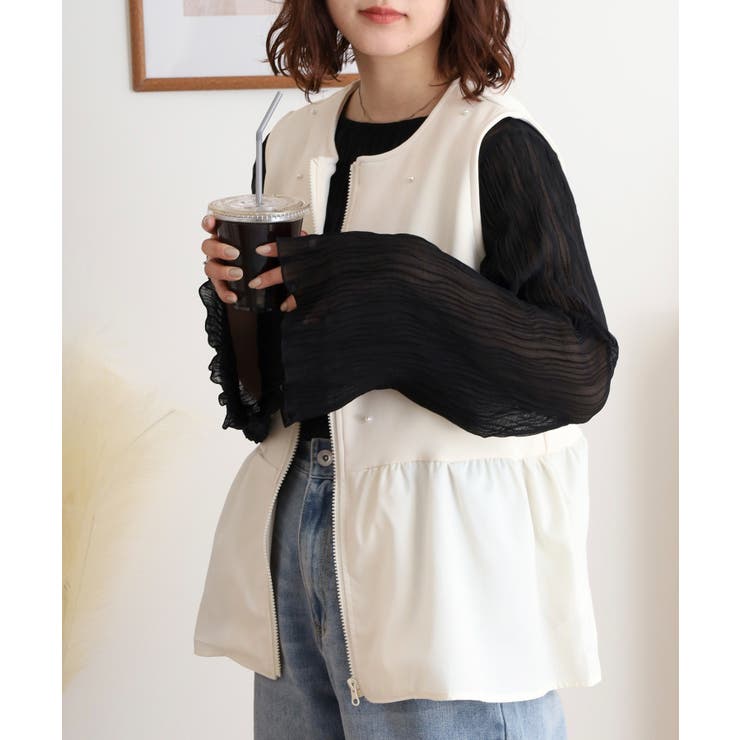 ダンボールニット×布帛切替パール付きZIPベスト | atONE | 詳細画像10 