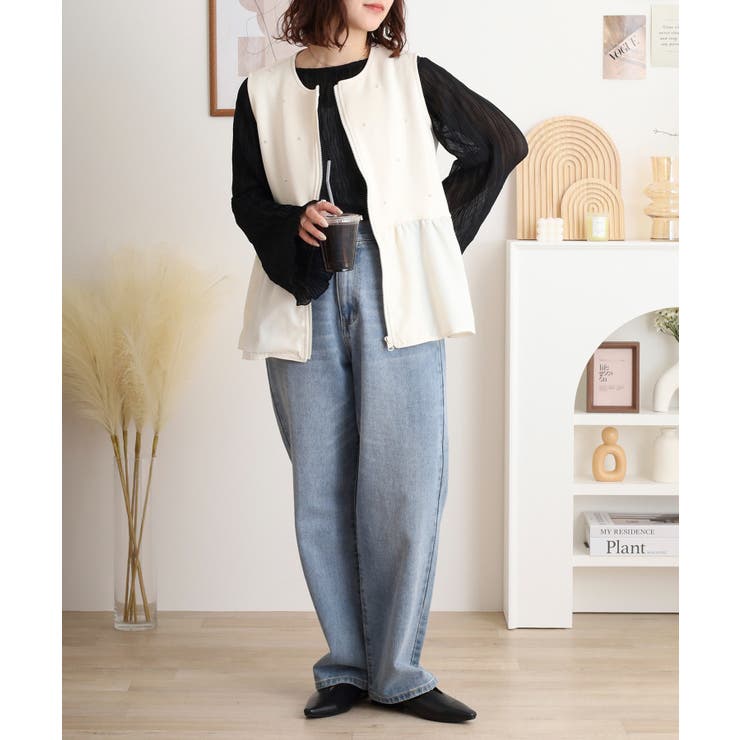 ダンボールニット×布帛切替パール付きZIPベスト | atONE | 詳細画像12 