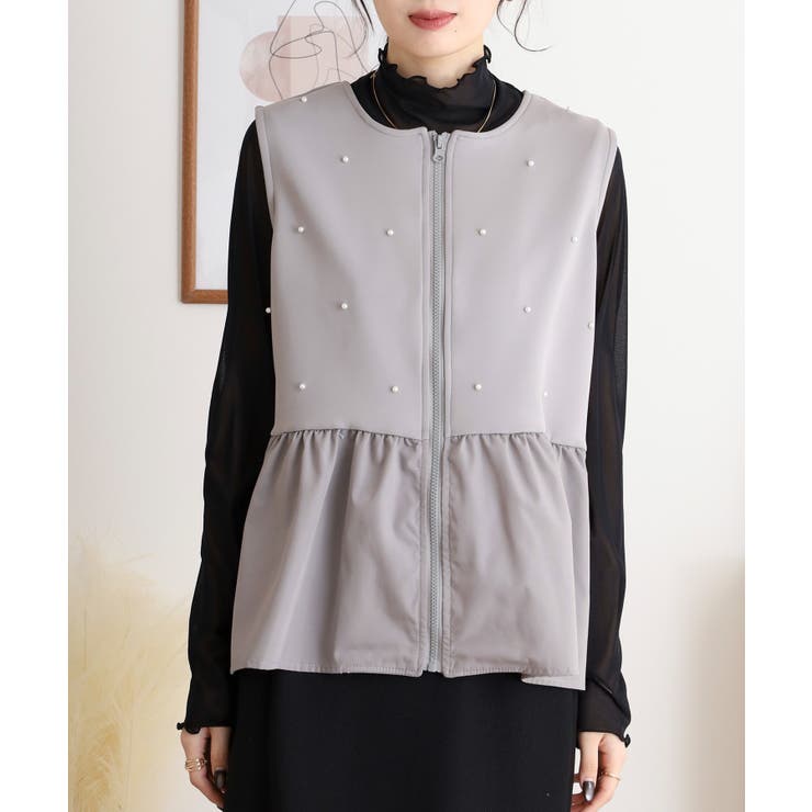 ダンボールニット×布帛切替パール付きZIPベスト | atONE | 詳細画像17 