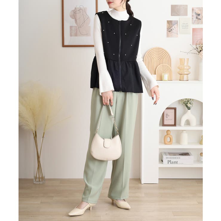 ダンボールニット×布帛切替パール付きZIPベスト | atONE | 詳細画像4 