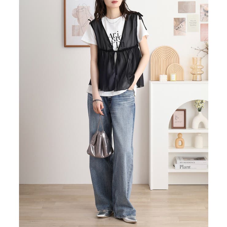 シフォンベスト＋天竺AラインシルエットTシャツアンサンブル | atONE | 詳細画像8 