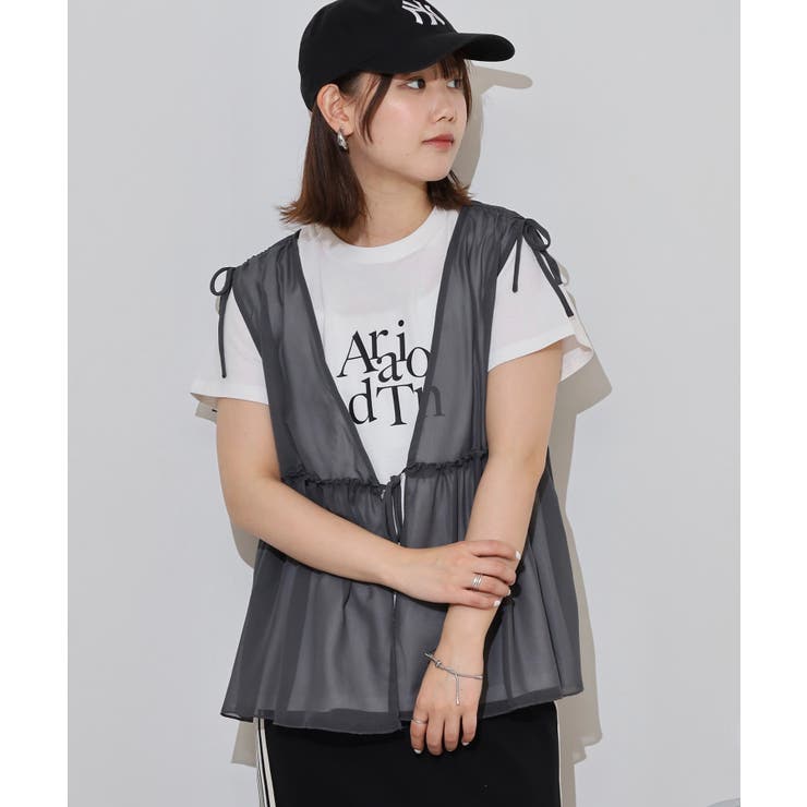 シフォンベスト＋天竺AラインシルエットTシャツアンサンブル | atONE | 詳細画像10 