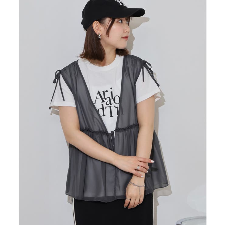 シフォンベスト＋天竺AラインシルエットTシャツアンサンブル | atONE | 詳細画像11 