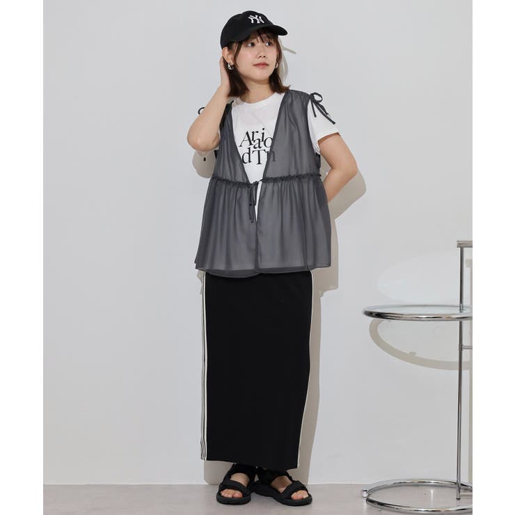 シフォンベスト＋天竺AラインシルエットTシャツアンサンブル | atONE | 詳細画像12 