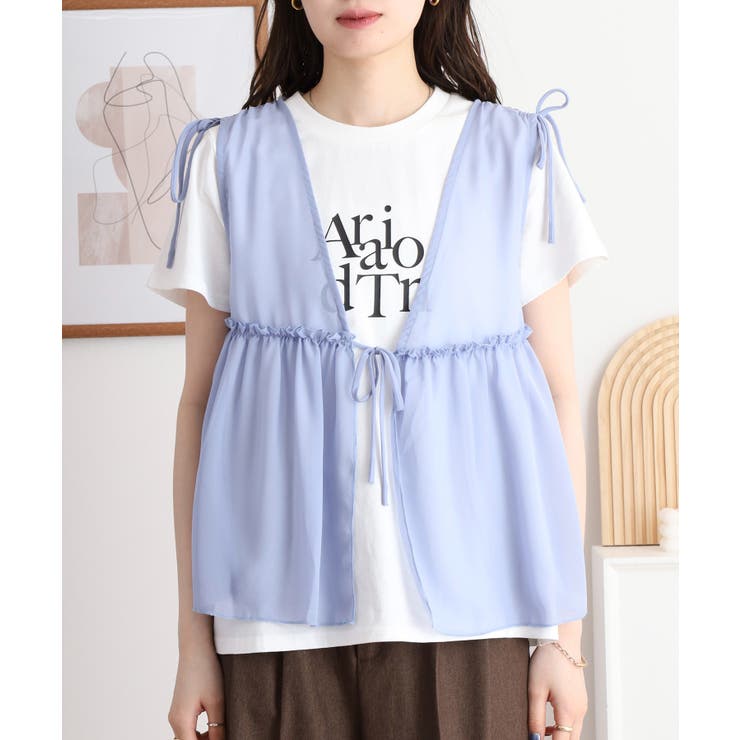 シフォンベスト＋天竺AラインシルエットTシャツアンサンブル | atONE | 詳細画像13 