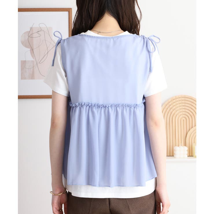 シフォンベスト＋天竺AラインシルエットTシャツアンサンブル | atONE | 詳細画像15 