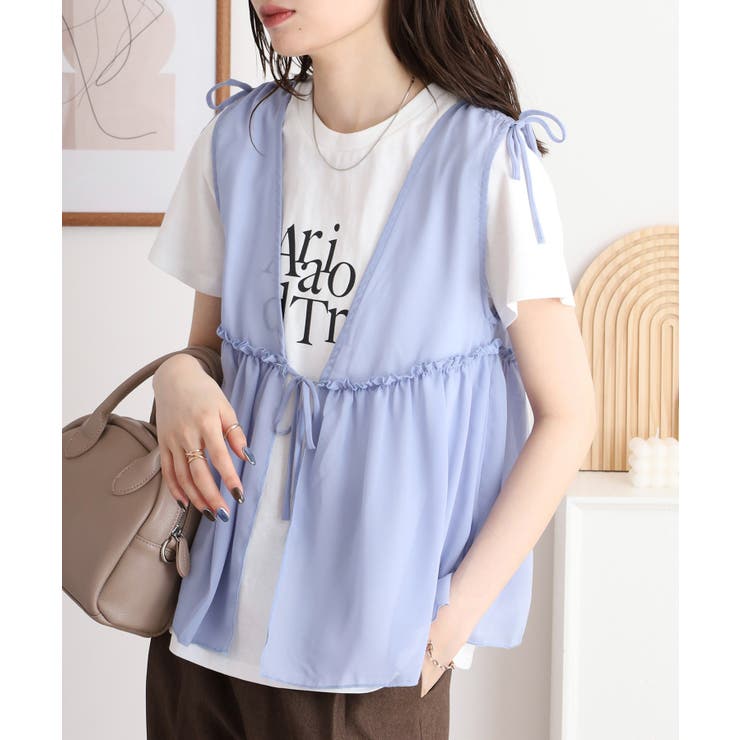 シフォンベスト＋天竺AラインシルエットTシャツアンサンブル | atONE | 詳細画像2 